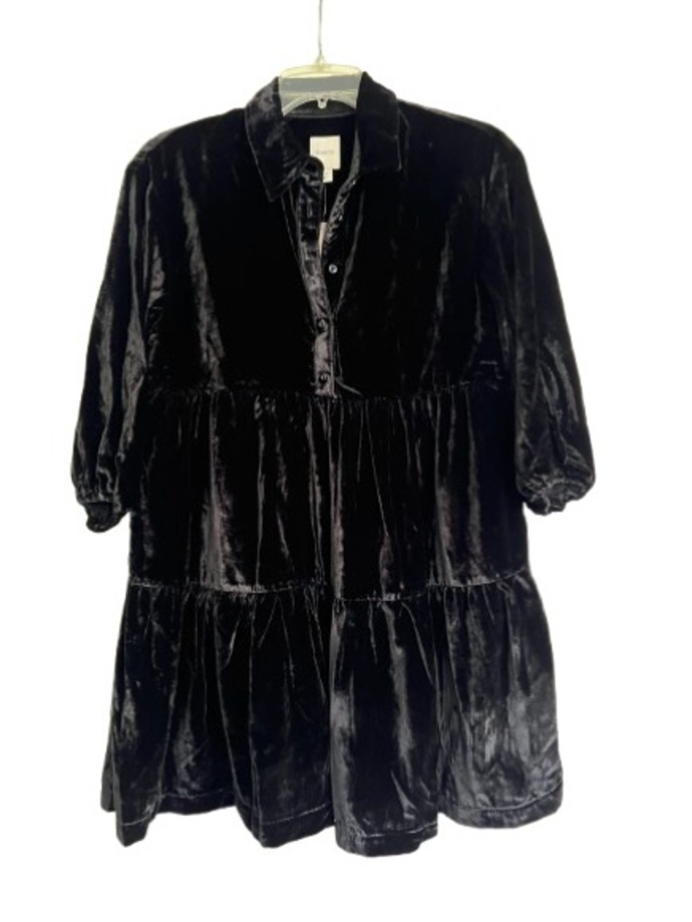 NWT Anthropologie The Bettina Velvet Tiered Mini Shirt Dress by Maeve
XSP Black - Picture 3 of 8